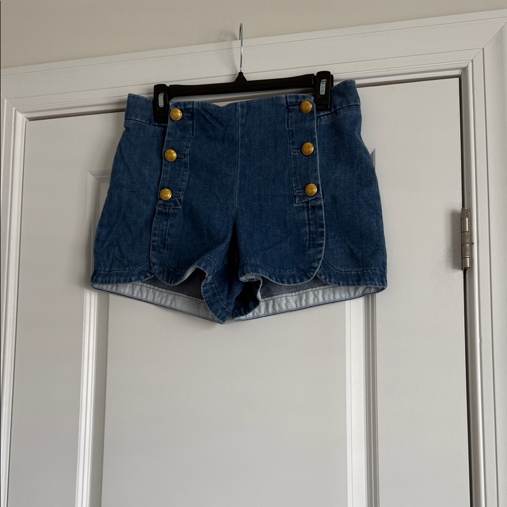 Express High-Waist Denim Sailor Shorts - Blue